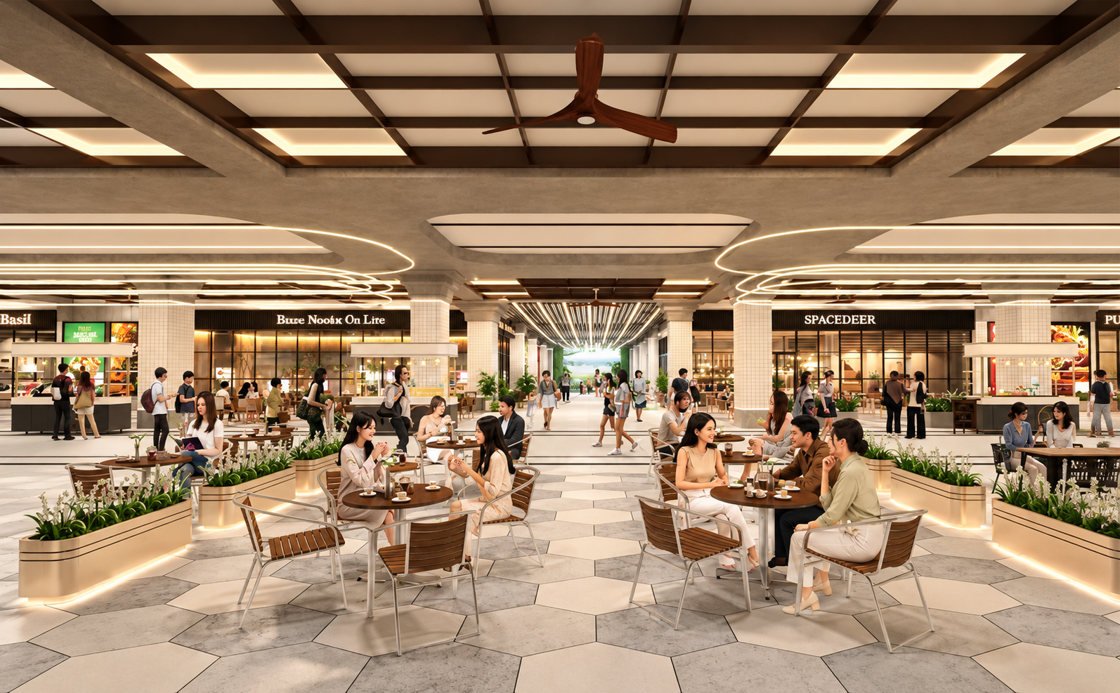 Integrated retail promenade with dining spaces at Causewayz Square